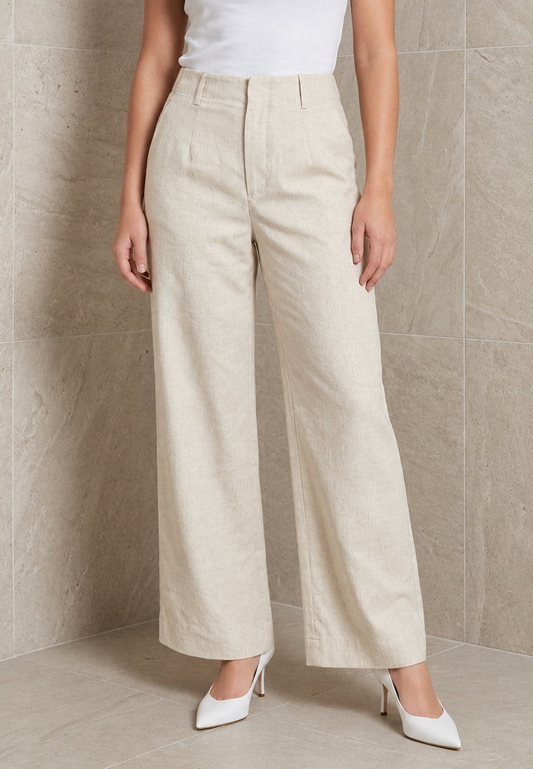BebeBeige High-Waisted Straight-Leg Tailored Trousers