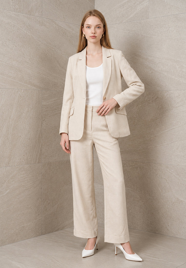 BebeBeige High-Waisted Straight-Leg Tailored Trousers