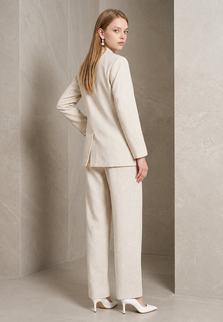 BebeBeige High-Waisted Straight-Leg Tailored Trousers