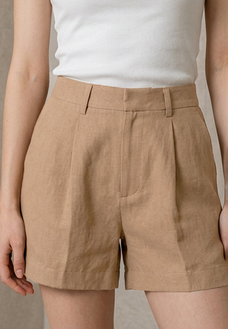 BebeBeige High-Waisted Linen-Cotton Shorts