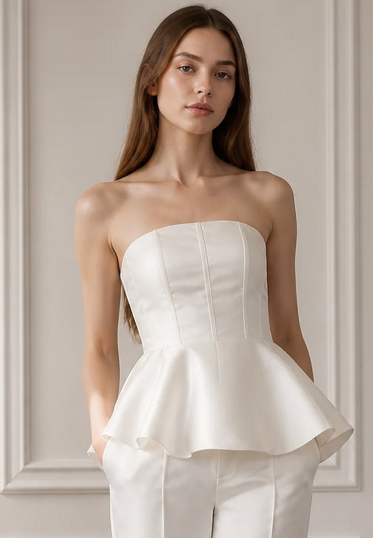 BebeBeige Tailored Satin Bandeau Peplum Bustier