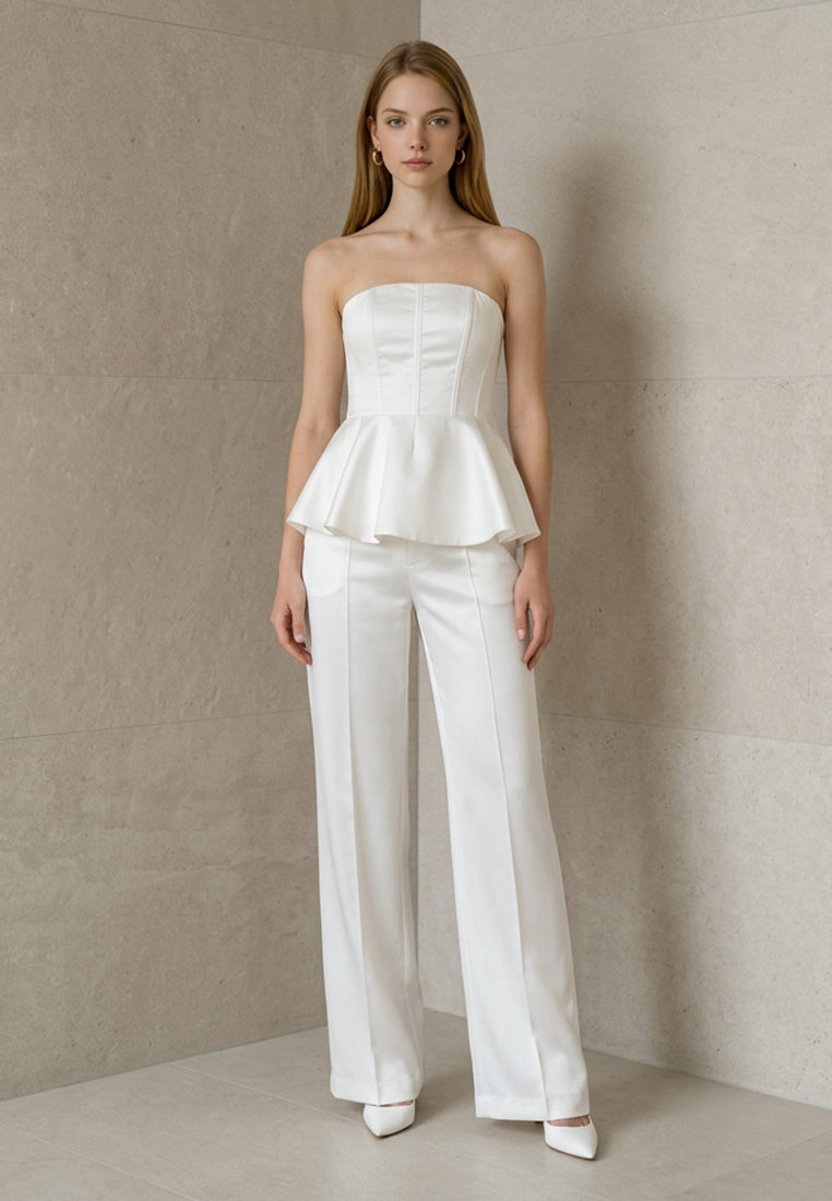 BebeBeige Tailored Satin Bandeau Peplum Bustier