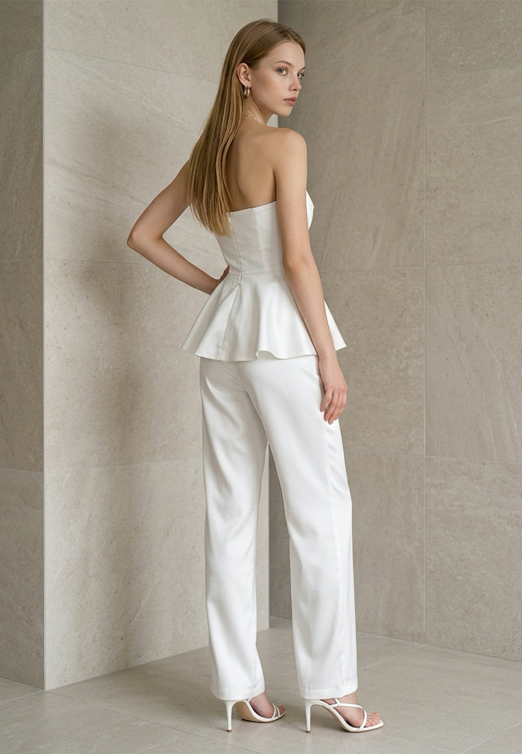 BebeBeige Tailored Satin Bandeau Peplum Bustier
