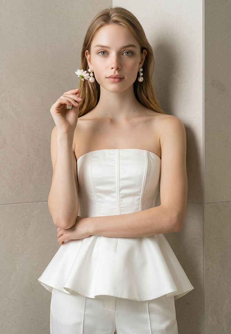 BebeBeige Tailored Satin Bandeau Peplum Bustier