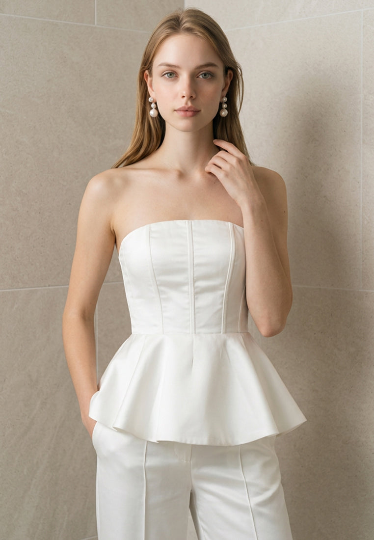 BebeBeige Tailored Satin Bandeau Peplum Bustier
