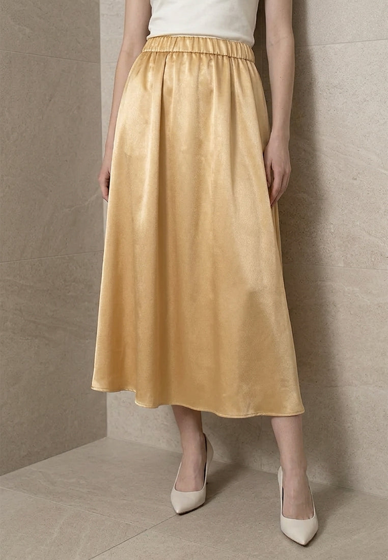 Plain B. Silky High-Rise Elastic-Waist Swing Midi Skirt