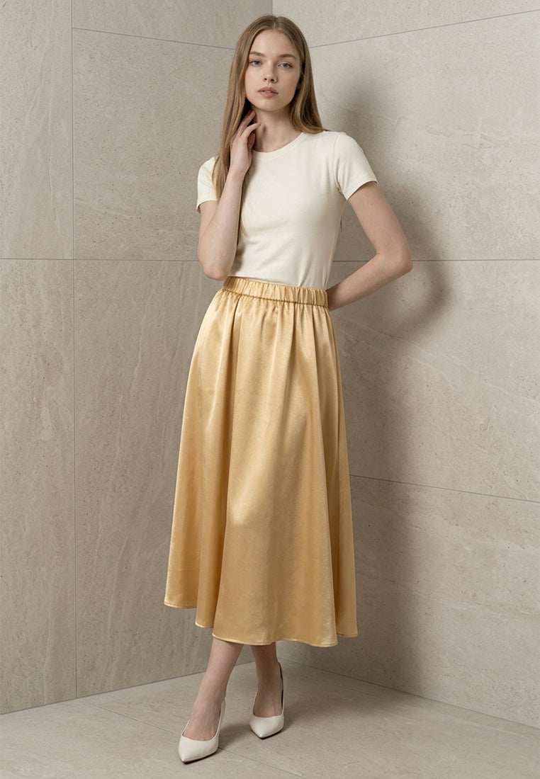 Plain B. Silky High-Rise Elastic-Waist Swing Midi Skirt
