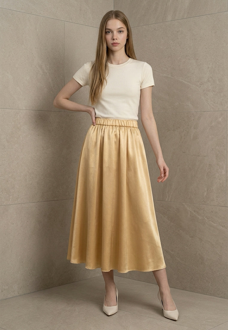Plain B. Silky High-Rise Elastic-Waist Swing Midi Skirt
