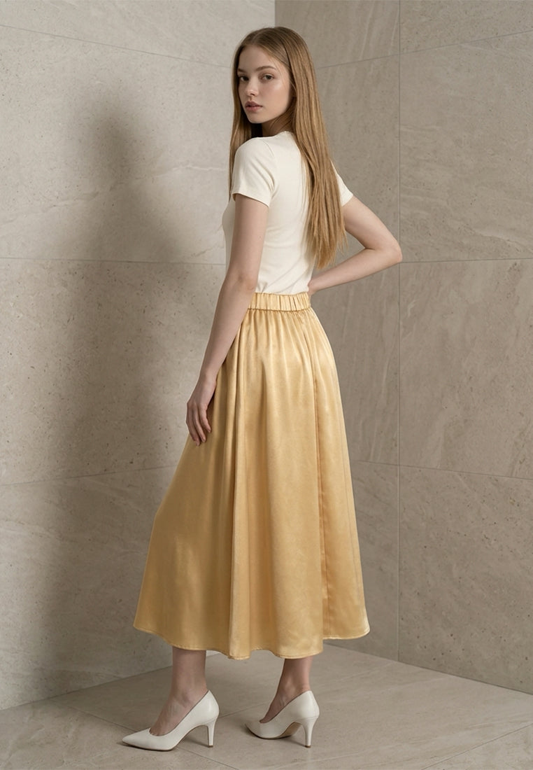 Plain B. Silky High-Rise Elastic-Waist Swing Midi Skirt