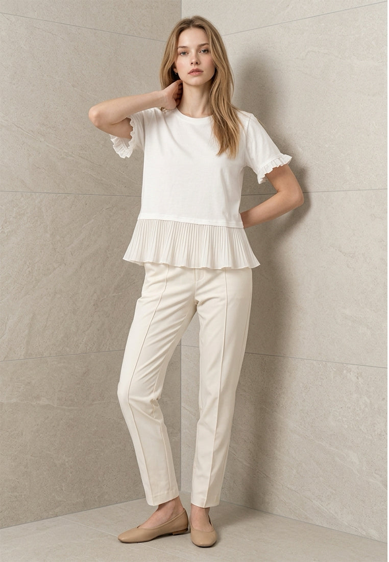 Plain B. Crewneck Top with Pleated Peplum Hem