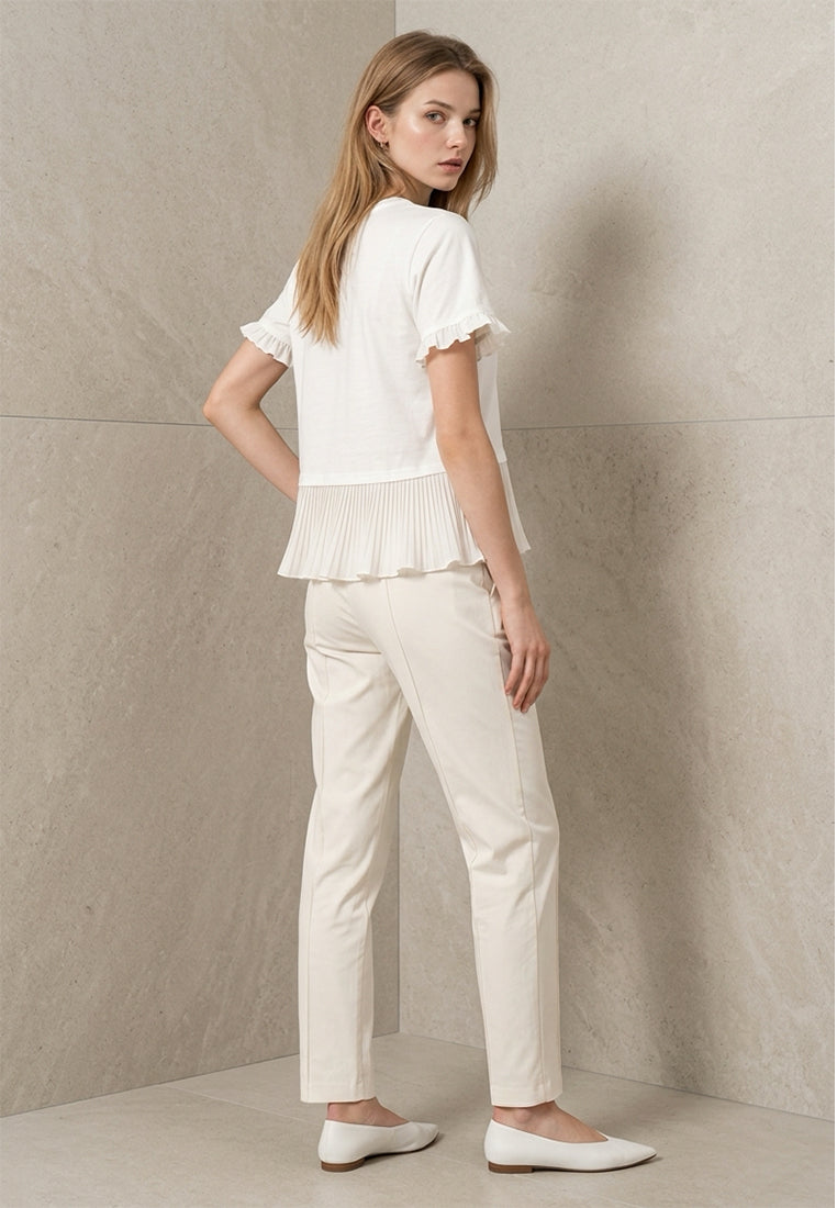 Plain B. Crewneck Top with Pleated Peplum Hem