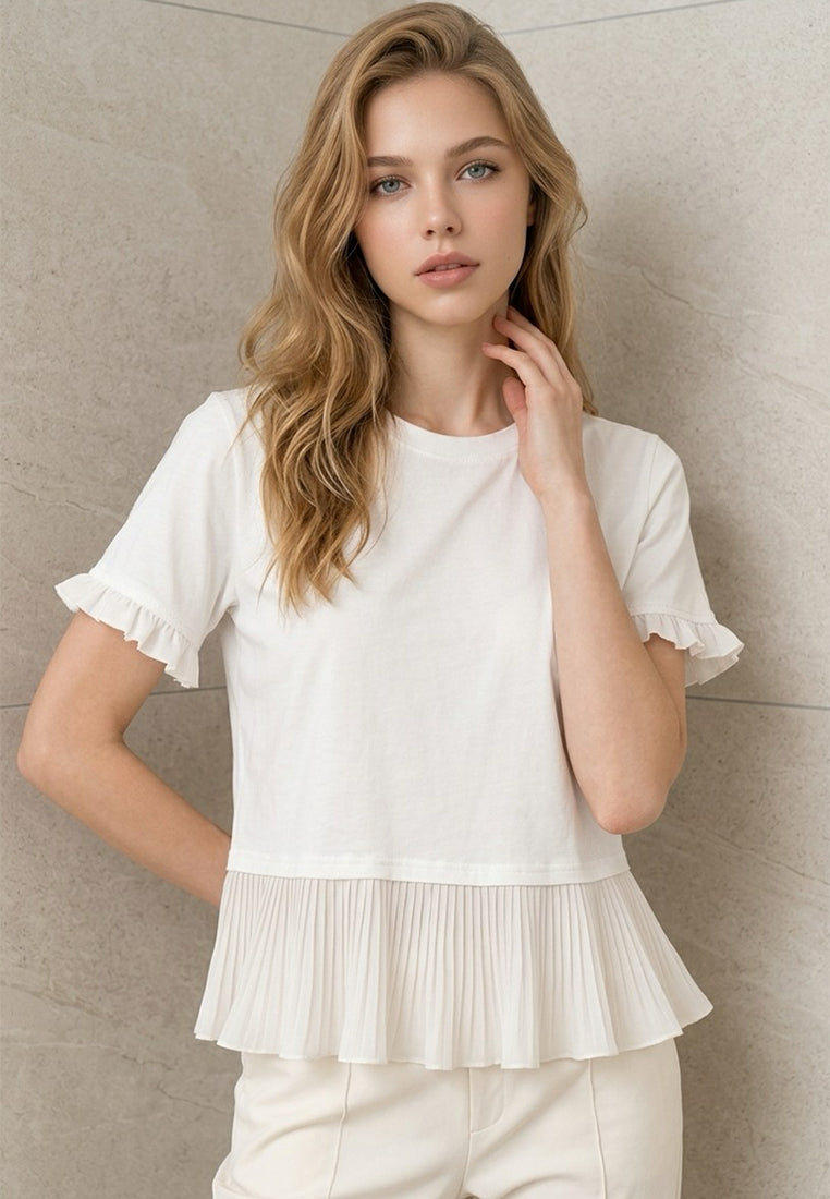 Plain B. Crewneck Top with Pleated Peplum Hem
