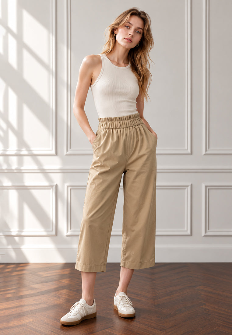 Plain B. Elasticized Frill-Waist Culottes