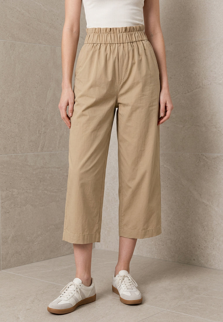 Plain B. Elasticized Frill-Waist Culottes