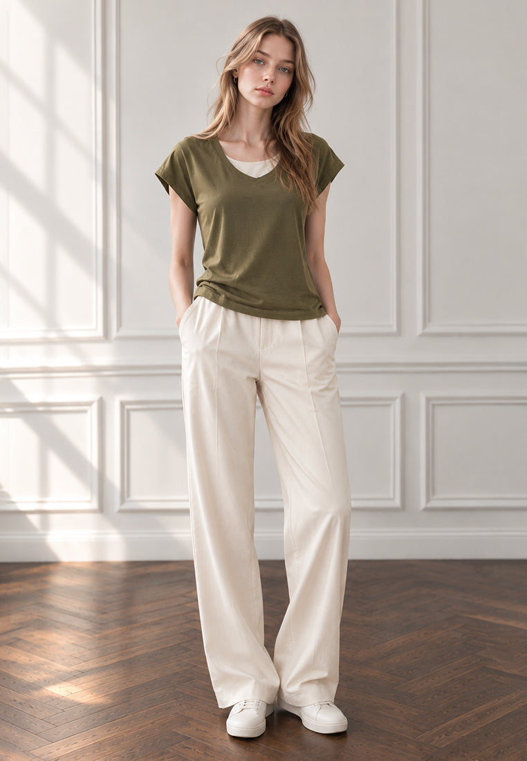 Plain B. Layered V-Neck Cap-Sleeve Top