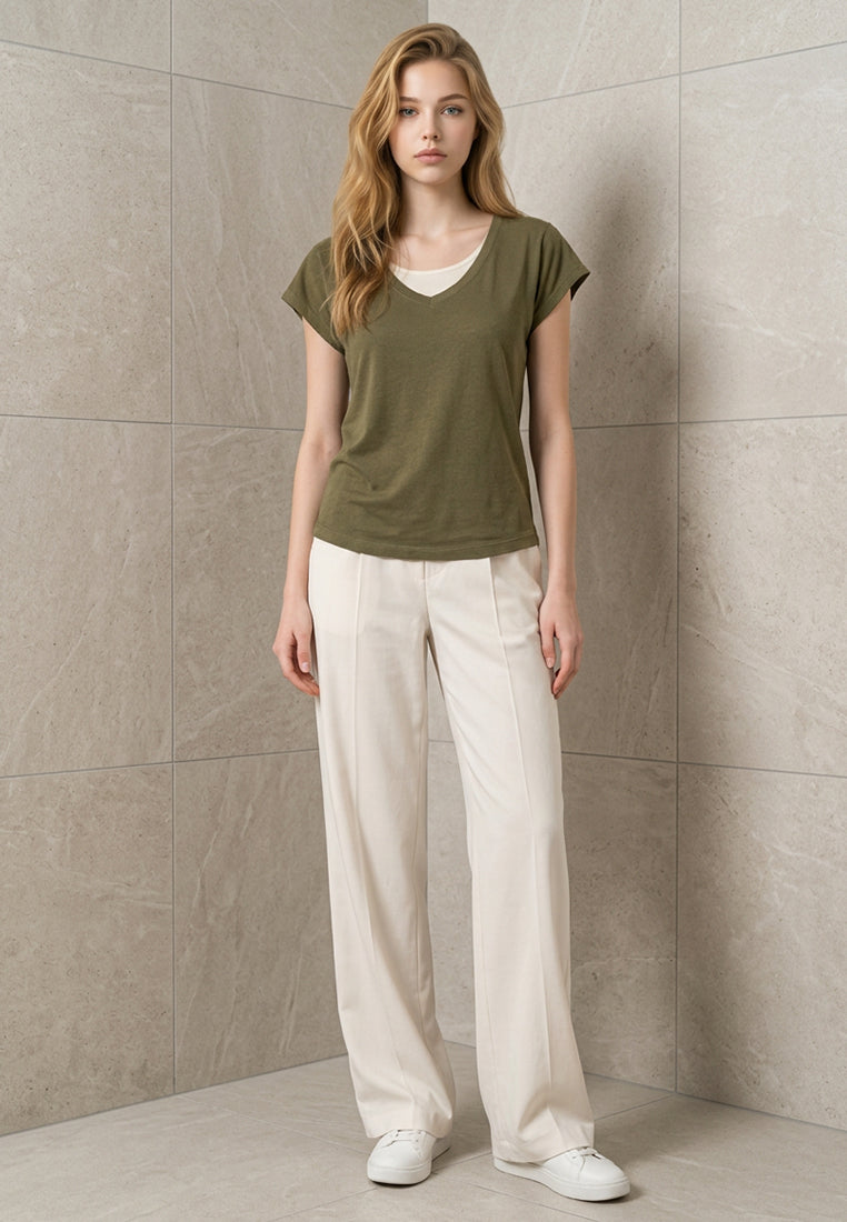 Plain B. Layered V-Neck Cap-Sleeve Top
