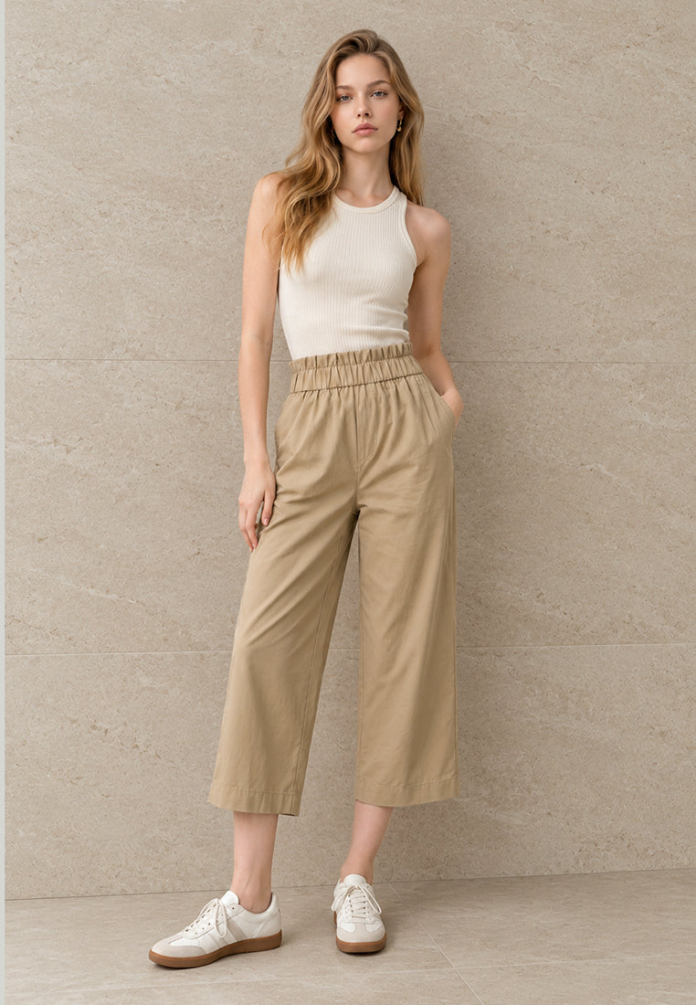 Plain B. Elasticized Frill-Waist Culottes