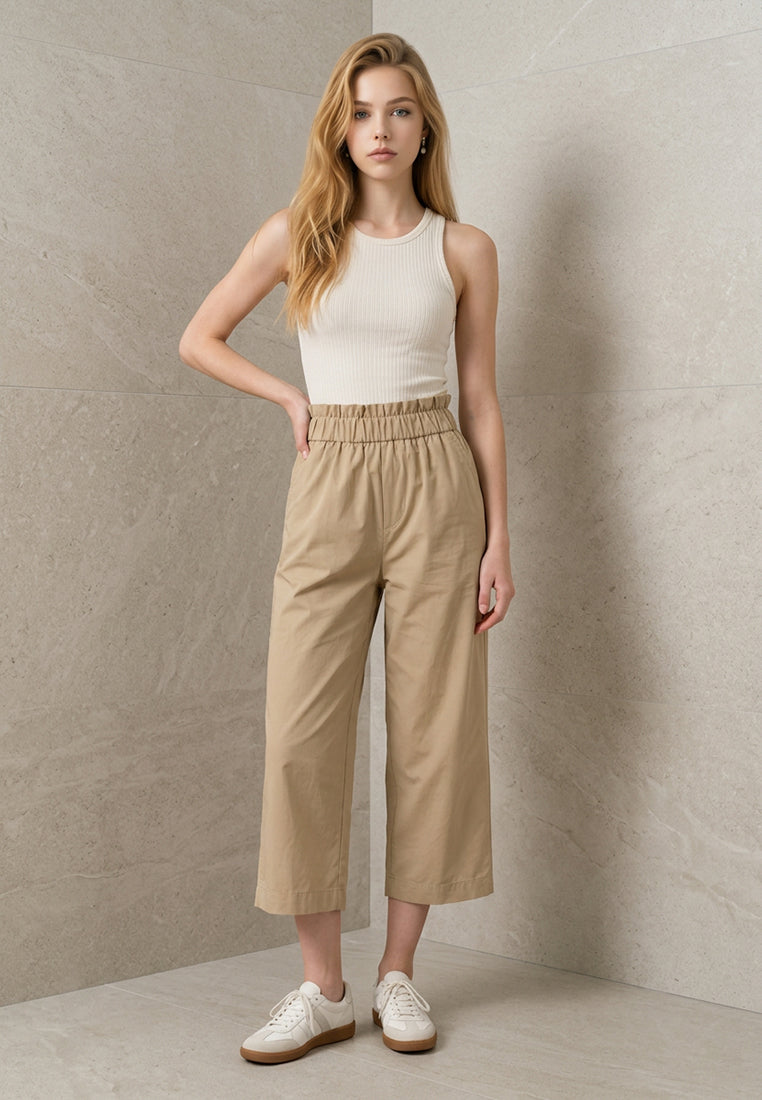 Plain B. Elasticized Frill-Waist Culottes