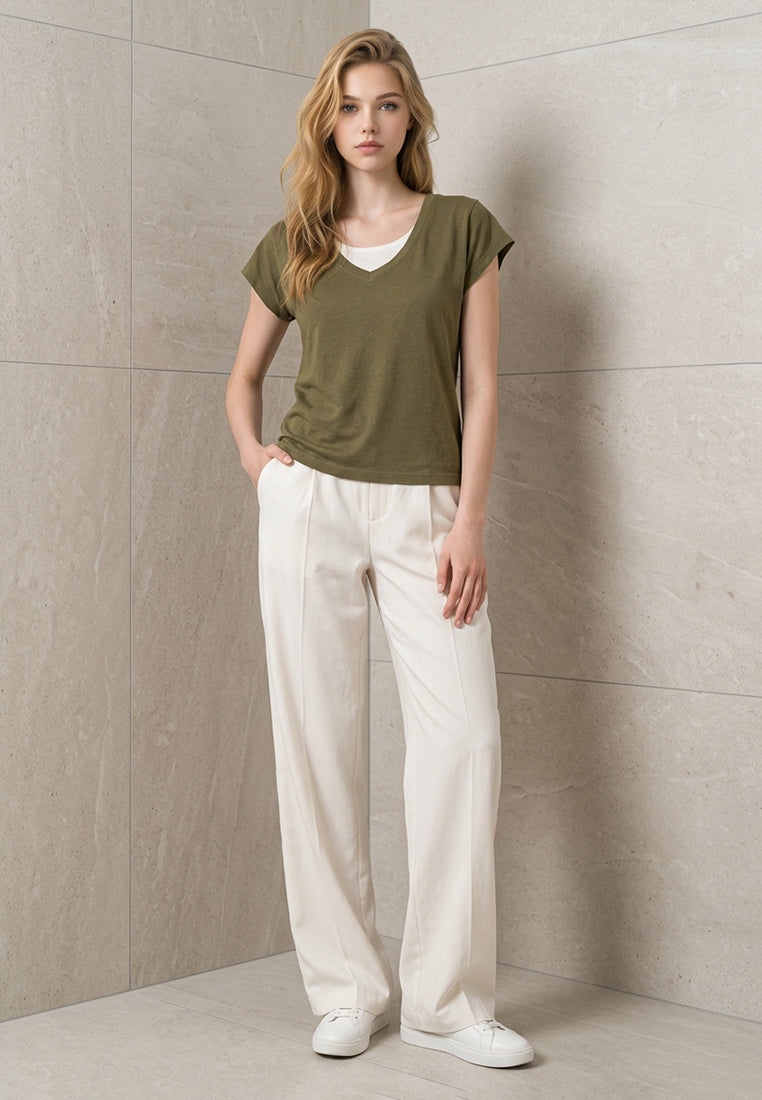 Plain B. Layered V-Neck Cap-Sleeve Top