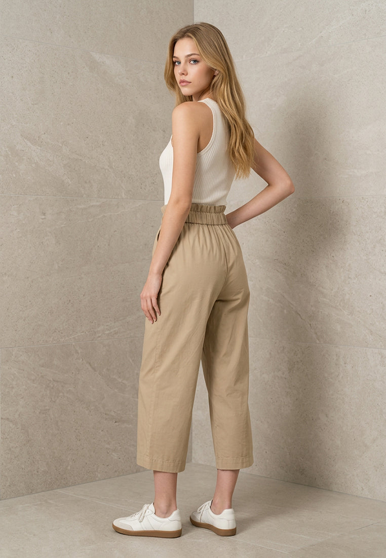 Plain B. Elasticized Frill-Waist Culottes