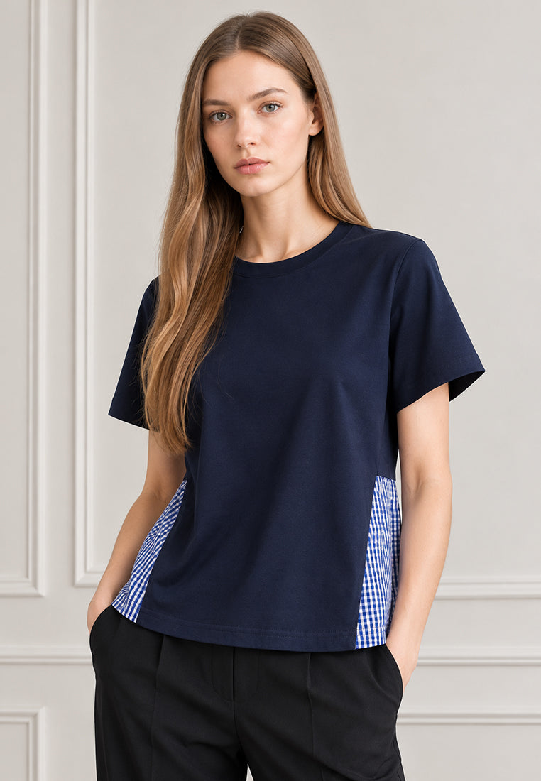 Plain B. Gingham Contrast Panel Top