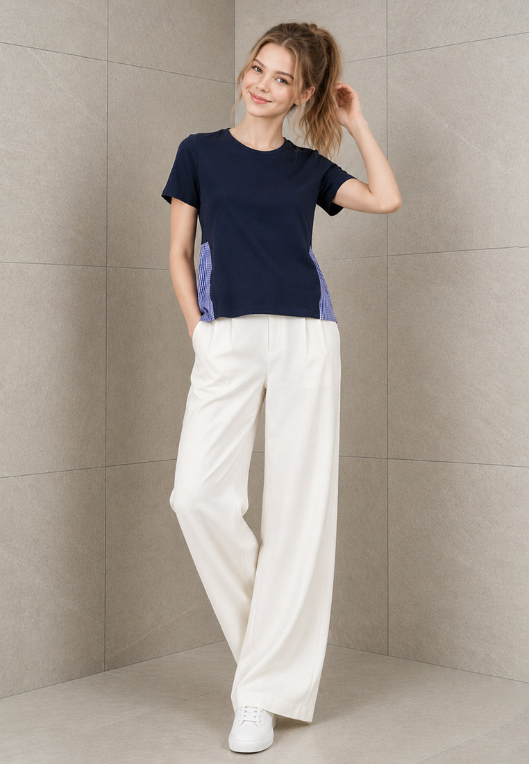 Plain B. Gingham Contrast Panel Top