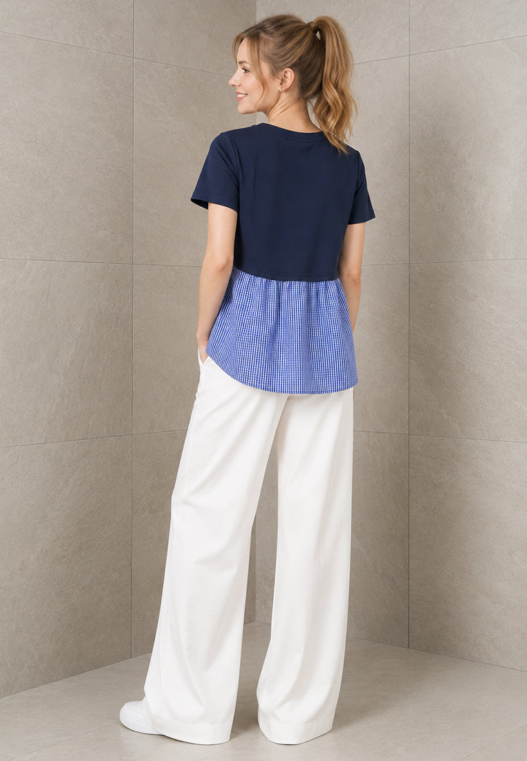 Plain B. Gingham Contrast Panel Top