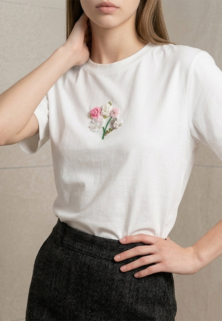 Plain B. Floral Embroidered Short Sleeve T-Shirt