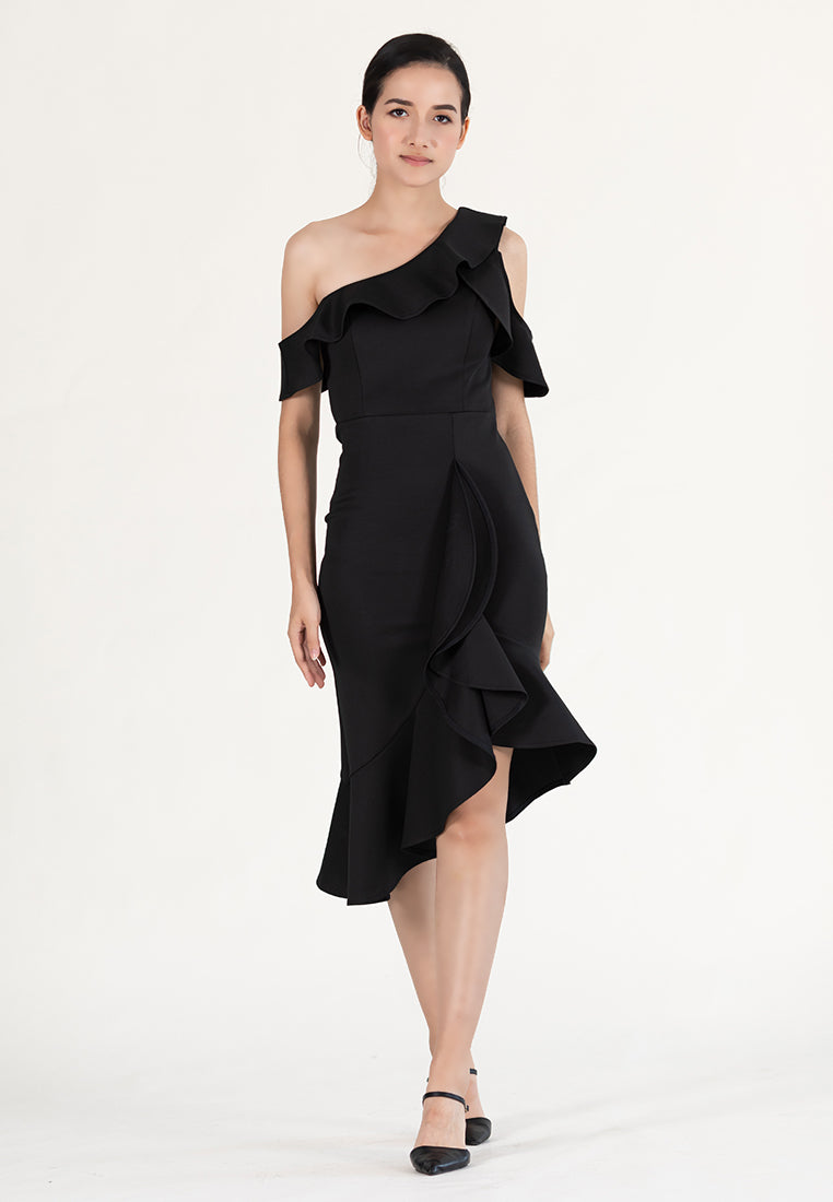Bebebeige Cold Shoulder Polyester Mermaid Style Midi Dinner Dress