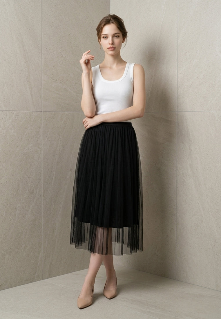 BebeBeige Stretchable Mesh Midi Skirt