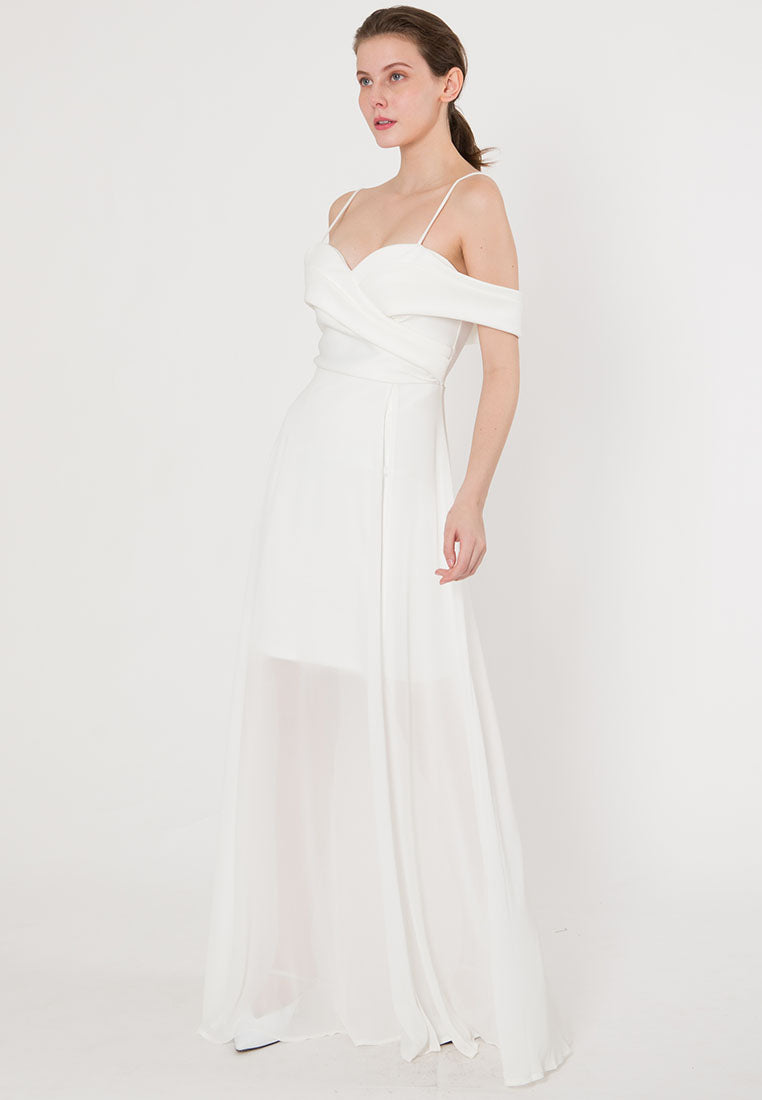 BebeButterfly Chiffon Off Shoulder Maxi Dinner Dress