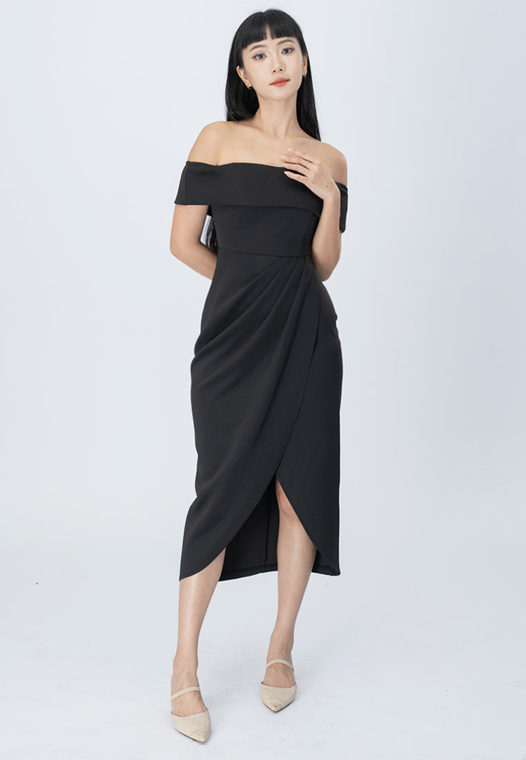 BebeBeige Off Shoulder Dinner Dress