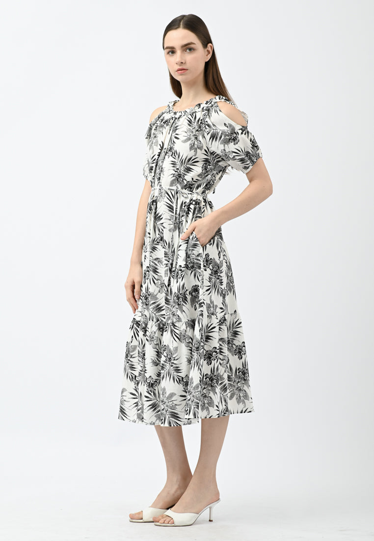 Plain B. Cold Shoulder Floral Dress
