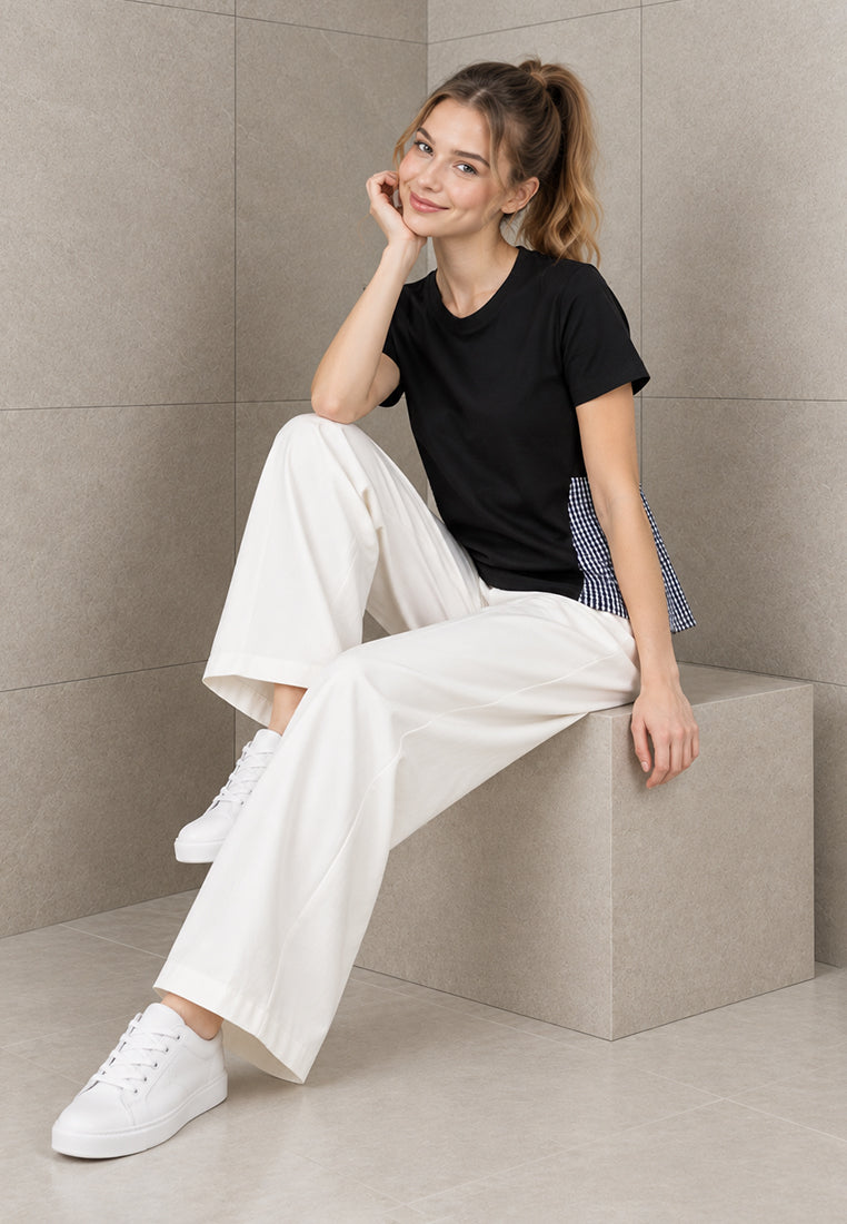 Plain B. Gingham Contrast Panel Top