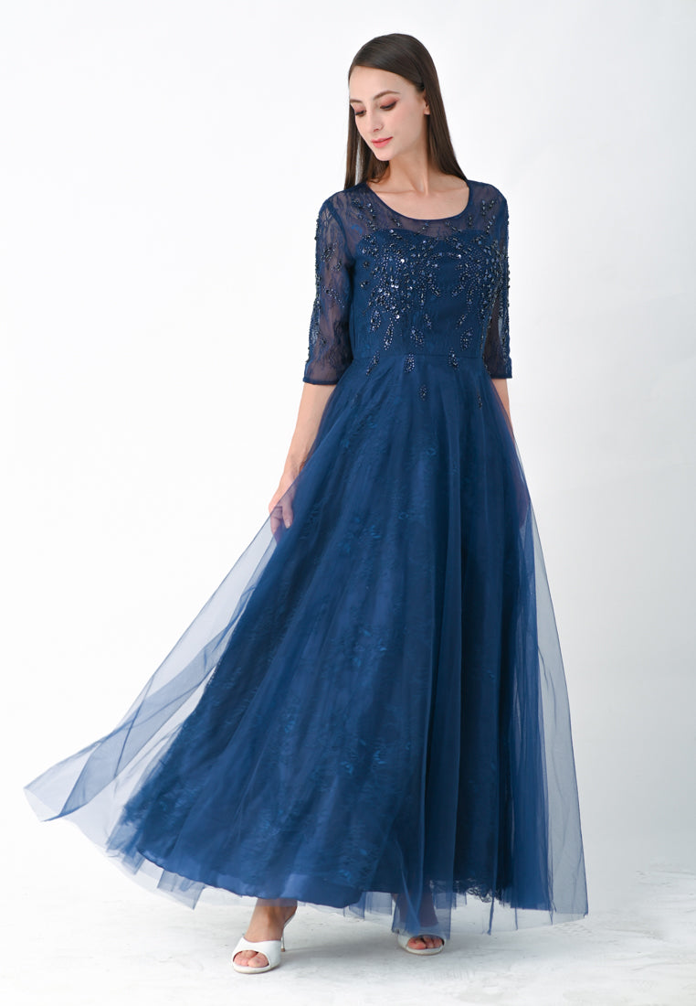BebeButterfly Embroidered Half Sleeve Gown