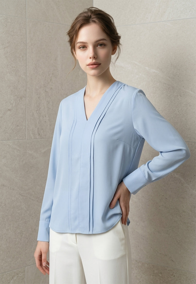 BebeBeige V-Neck Long Sleeve Blouse