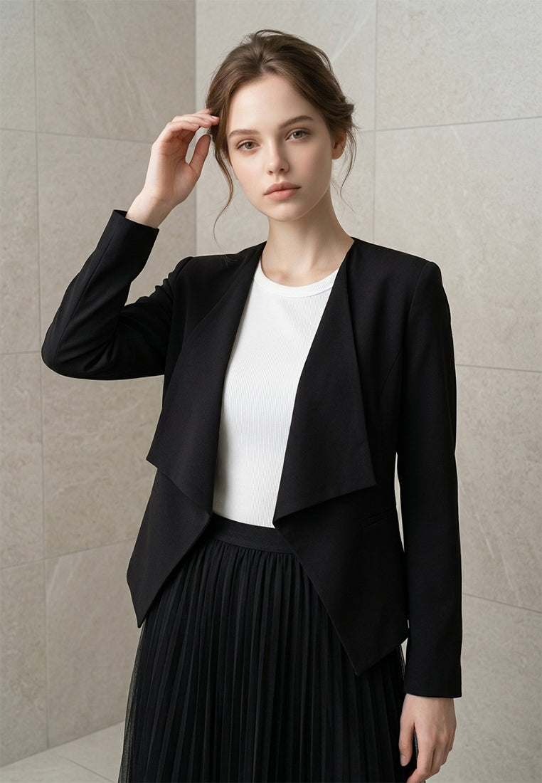 BebeBeige Collarless Draped Open-Front Blazer