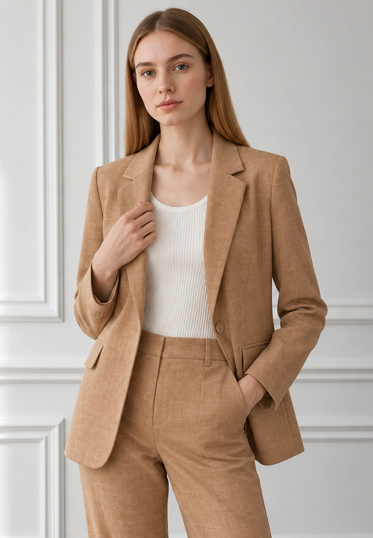 BebeBeige Relaxed Notch-Lapel Linen-Cotton Suiting Blazer