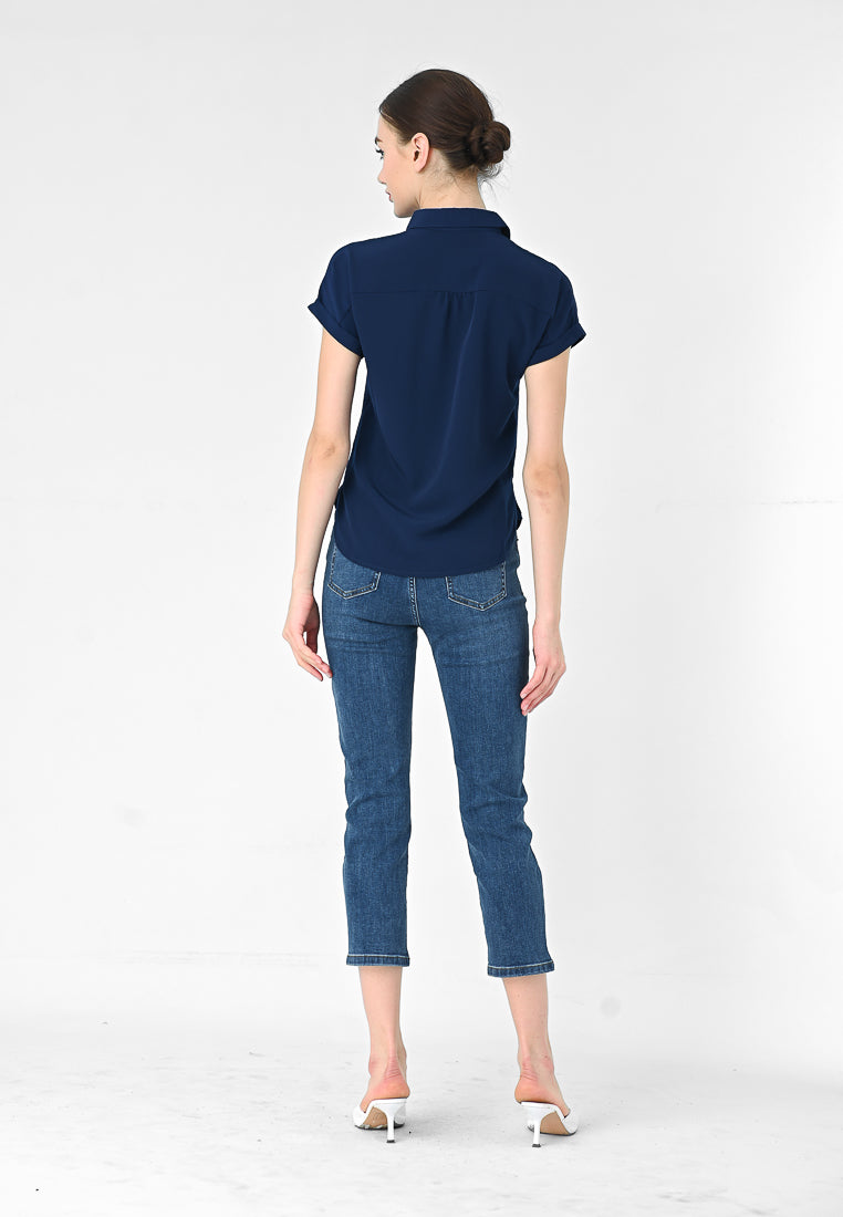BebeBeige Silky Collar Shirt Top