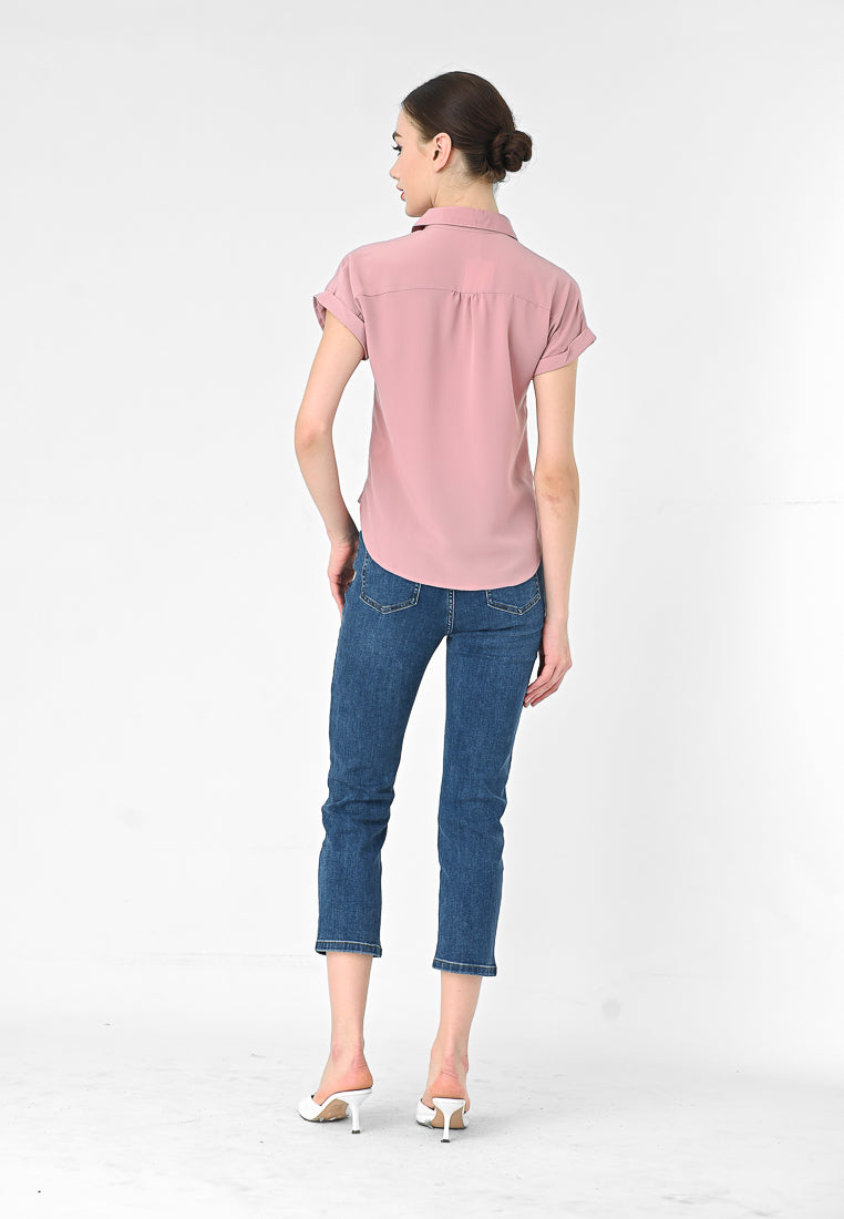 BebeBeige Silky Collar Shirt Top