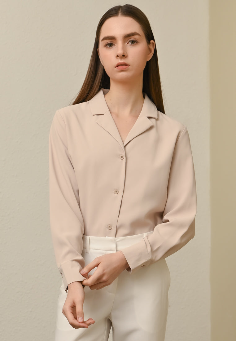 BebeBeige Collar Long Sleeve Blouse Top