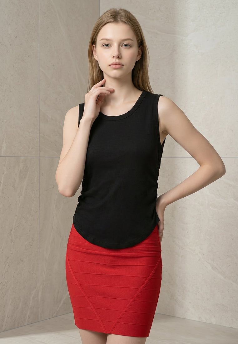 Plain B. Sleeveless Side-Ruched Tank Top