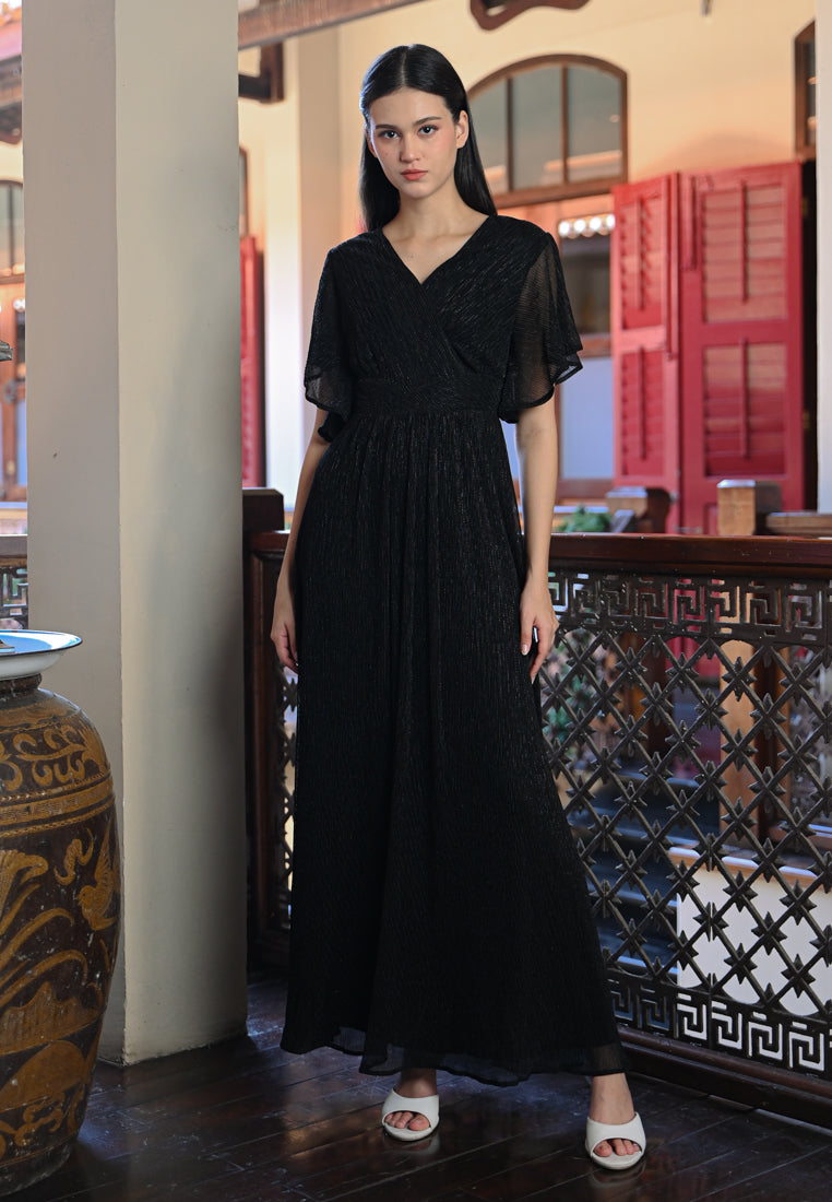 BebeButterfly Metallic Crepe Maxi Dress
