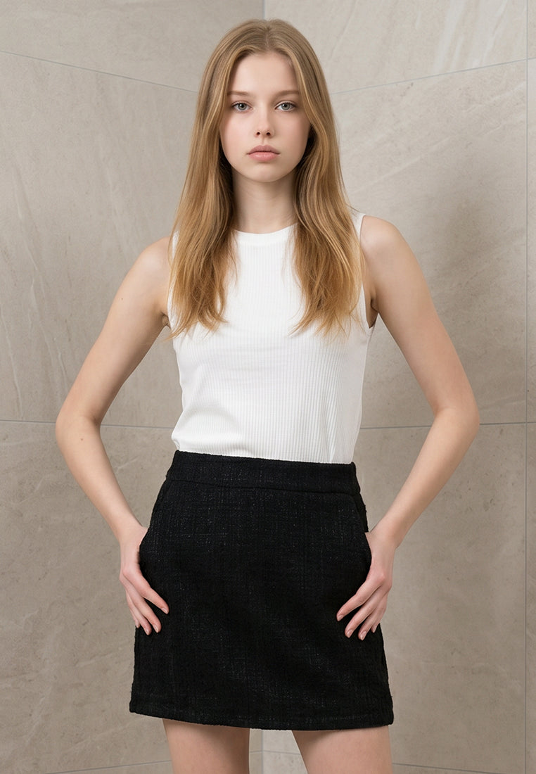 Plain B. High-Waisted Tweed Mini Skirt