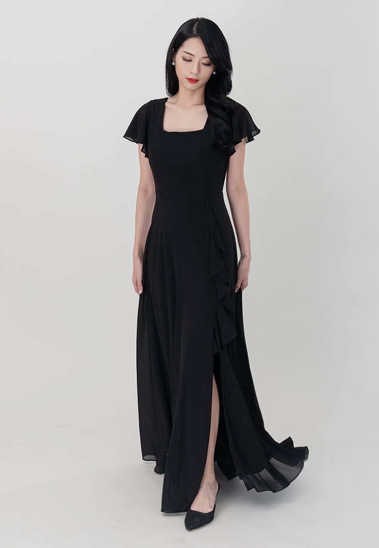 BebeButterfly Square Neckline Chiffon Maxi Dinner Dress