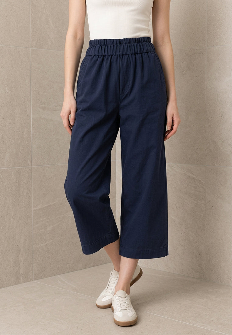 Plain B. Elasticized Frill-Waist Culottes