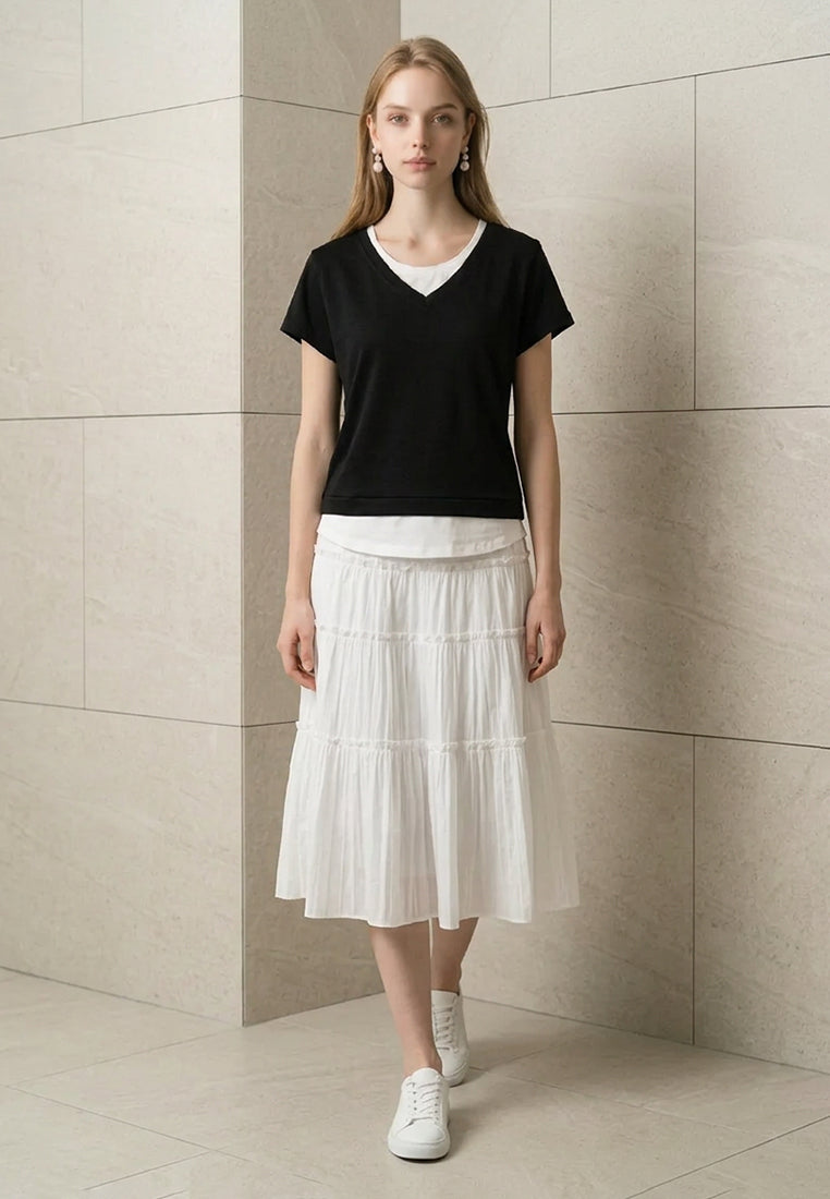 Plain B. Layered V-Neck Short Sleeve Top