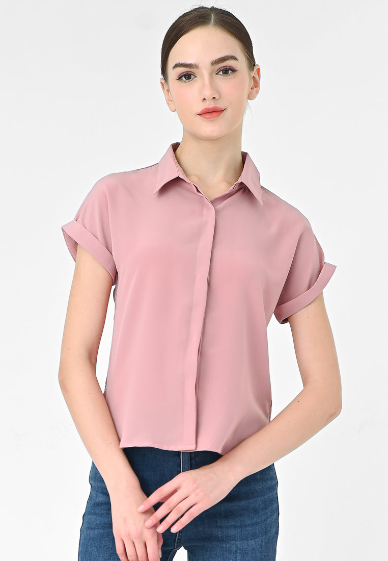 BebeBeige Silky Collar Shirt Top