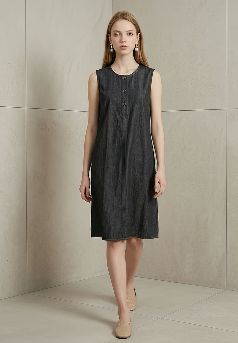 Plain B. Sleeveless Round Neck Denim A-Line Dress