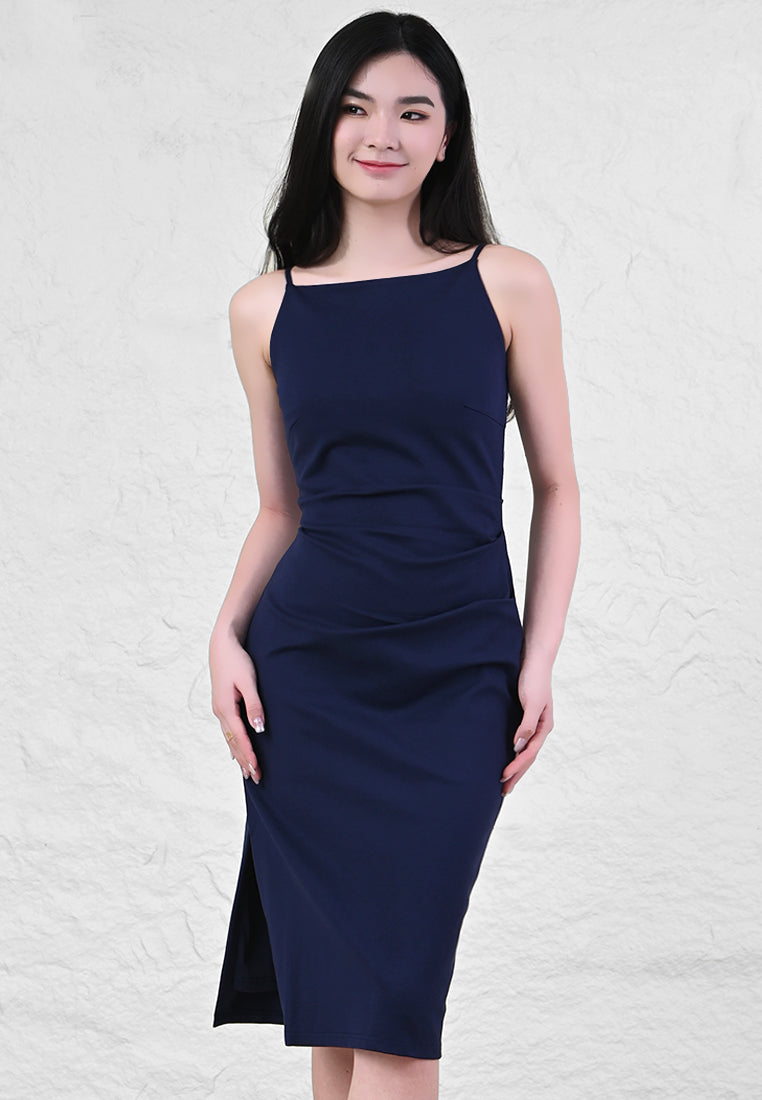 BebeBeige Cut Off Cotton Slim Fit Midi Dress